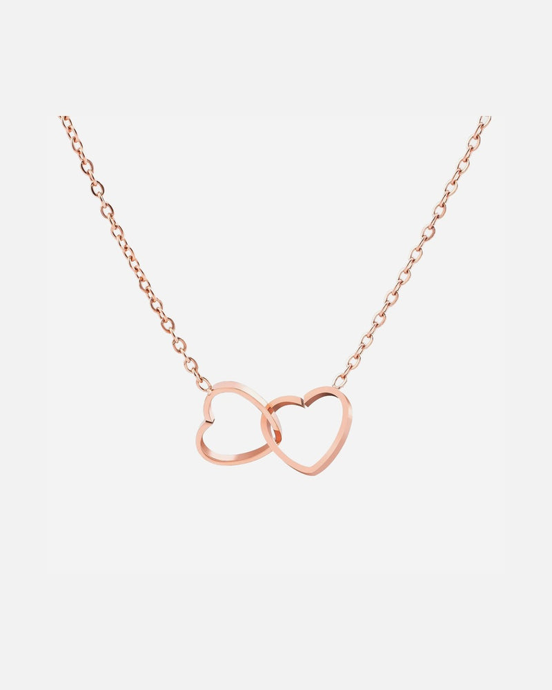 Collar de doble anillo de corazón oro rosado