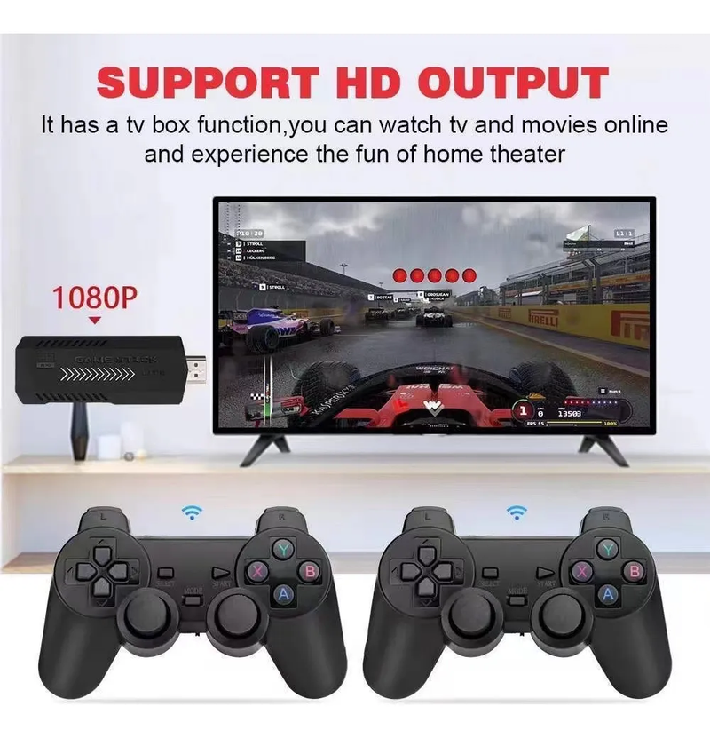 Consola Retro Game Stick X2 Plus 4K con 2 Mandos Inalámbricos y 64GB – Más de 10.000 Juegos Clásicos Plug & Play HDMI