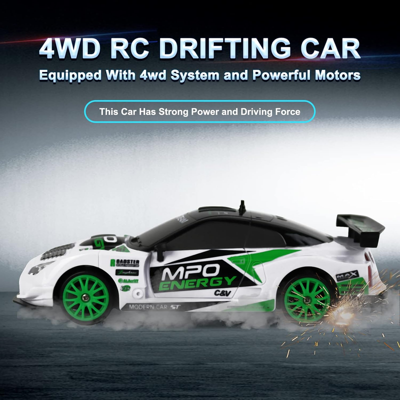 Coche Teledirigido Drift 1:24 GTR Blanco – Auto RC 4WD de Alta Velocidad con Luces LED, Control Remoto 2.4GHz y Ruedas de Derrape Intercambiables